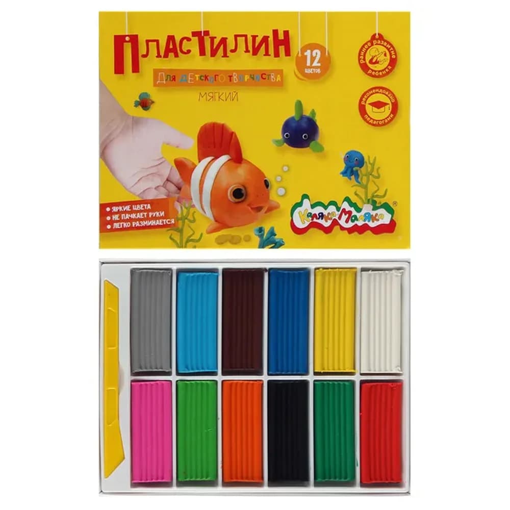 Пластилин 12цв Каляка-Маляка 180гр, со стеком ПКМ12