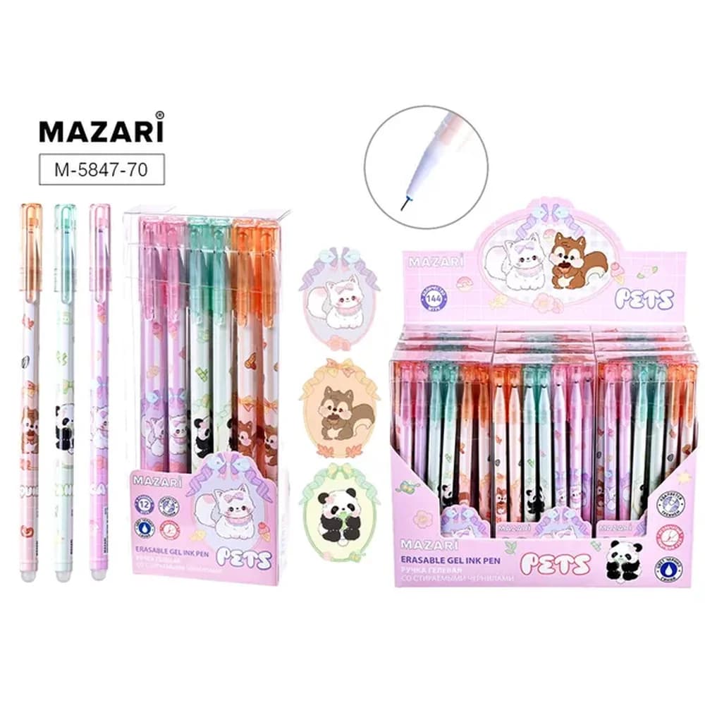 Ручка пиши-стирай  гелевая Pets 0,38мм синяя Mazari М-5847-70
