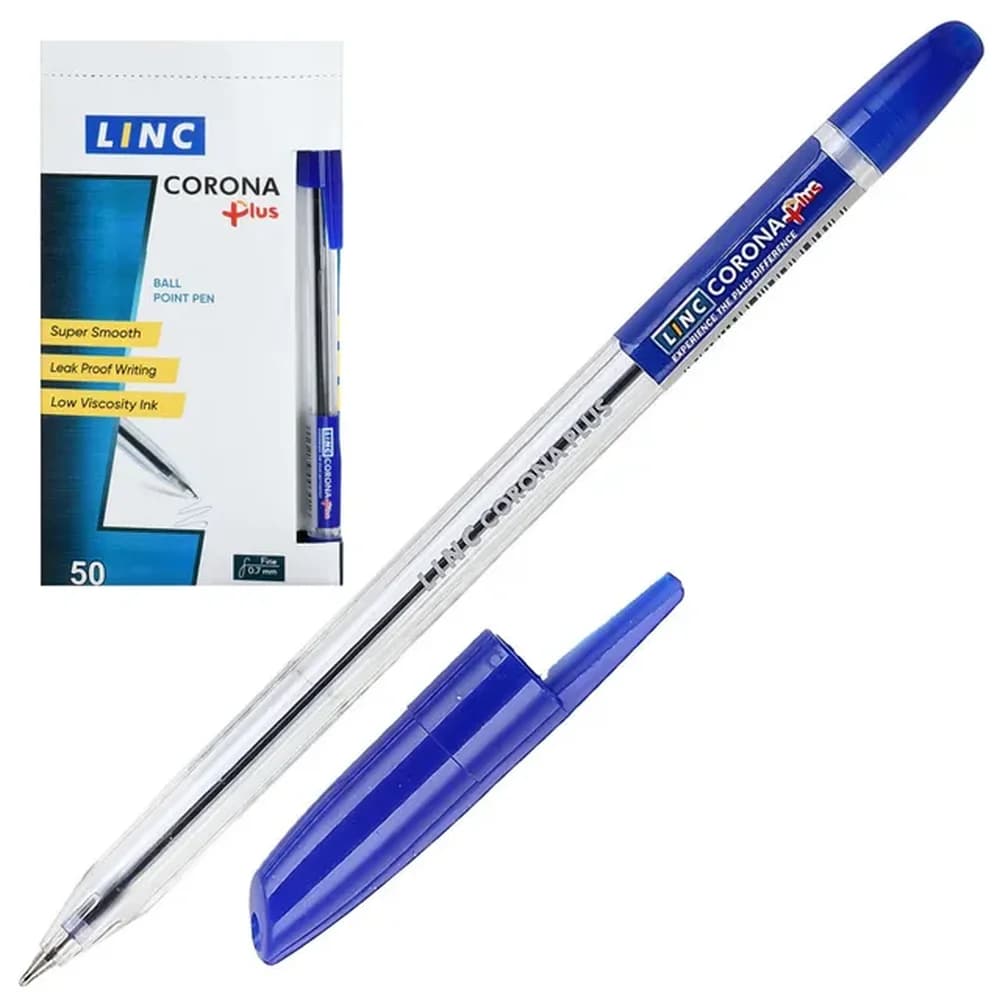 Ручка шариковая Корона плюс 0,7мм синий,корп.прозр Линк 3002N  blue код 466531/50шт