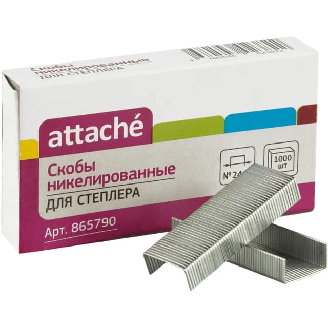 Скобы для степлера №24/6 Attache никелированные (2-30 листов), 1000 шт./уп