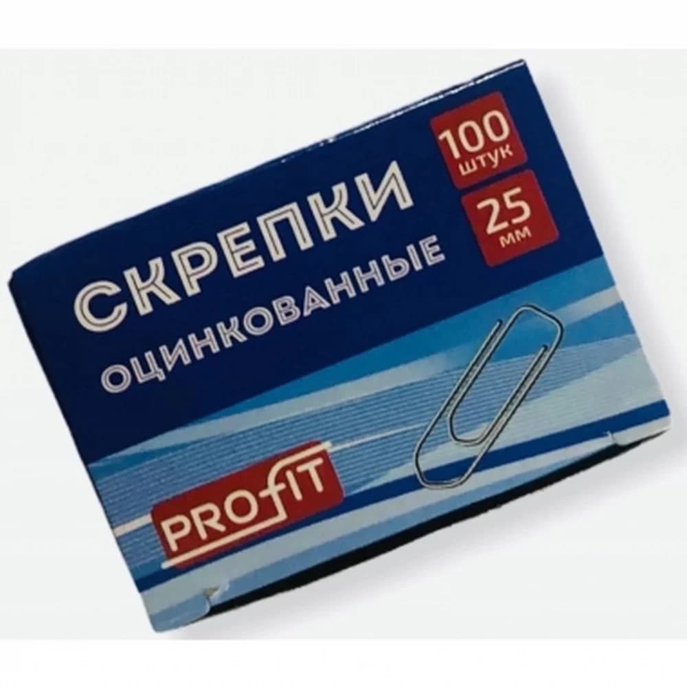 Скрепки 25 мм 100шт оцинкованные, прямоугольные Profit  СКР-3134