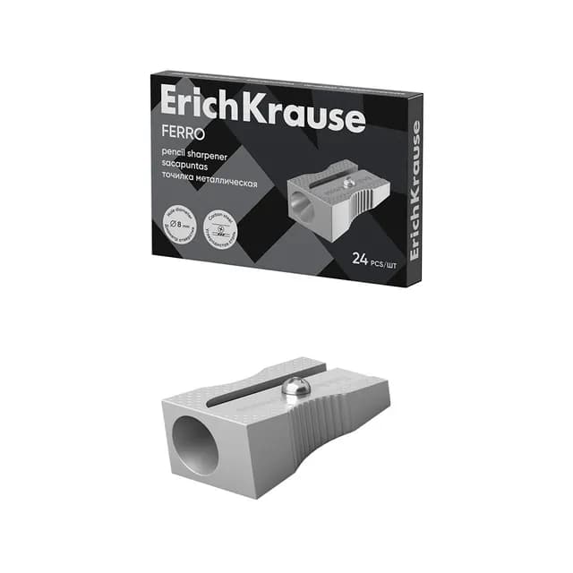 Точилка металлическая ErichKrause Сталь, серебряная (в коробке по 24 шт)