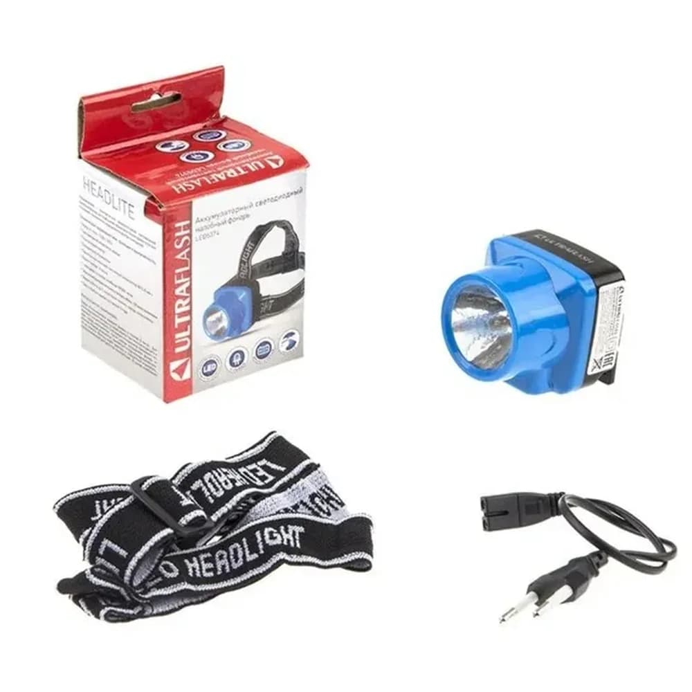 Фонарик ULTRA FLASH Led 53415 (налобн.аккум,3,7В, черн., 3реж. Micro-USB, бокс) 15768