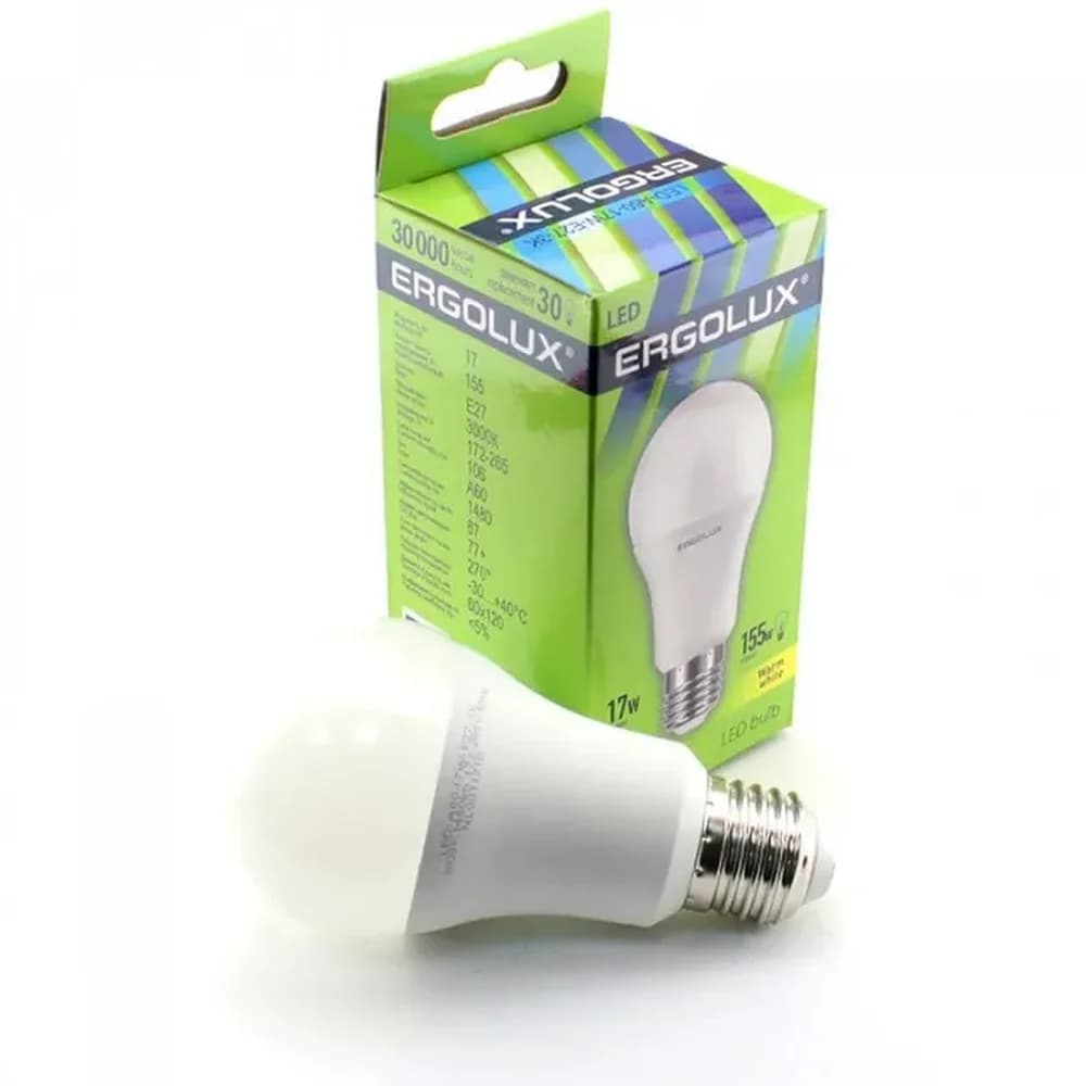 ЛАМПА светод. Ерголюкс LED-А60-17W-Е27-4K ЛОН 17ВтЕ274500К 172-265В арт.160016