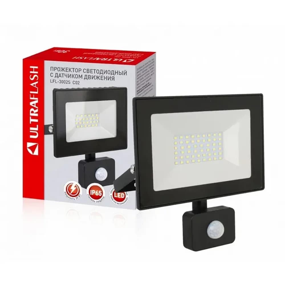 Прожектор светодиод. Ultraflash LFL-3002S С02 черный ( LED 30Вт, 230В, 6500К)