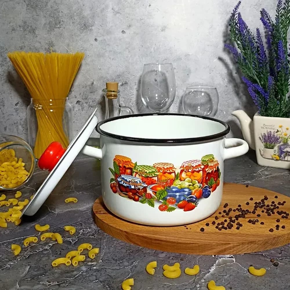 Кастрюля эмалир. набор №144 белосн. Варенье 1,5/2,9/4,5л) 1с144