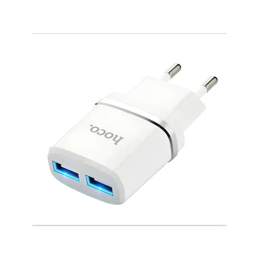 Сетевое зарядное устройство Hoco C12, 2USB+кабель Apple 1м цвет белый