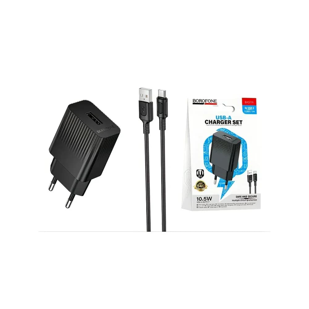 Сетевое зарядное устройство BOROFONE BAS71А 1USB+кабель  черный Type-C