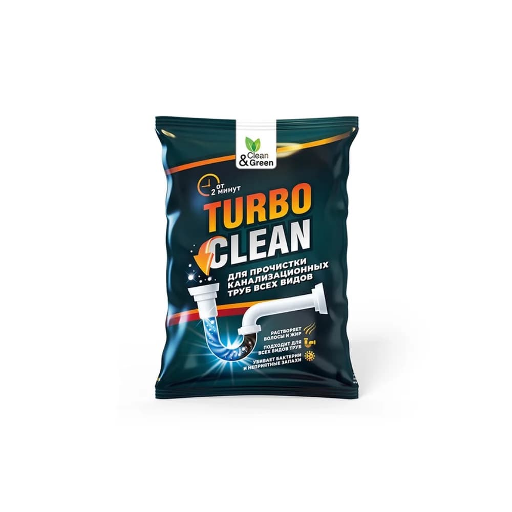 Средство для прочистки канализационных труб (щелочное, пакет) 70гр Clean & Green CG 8083