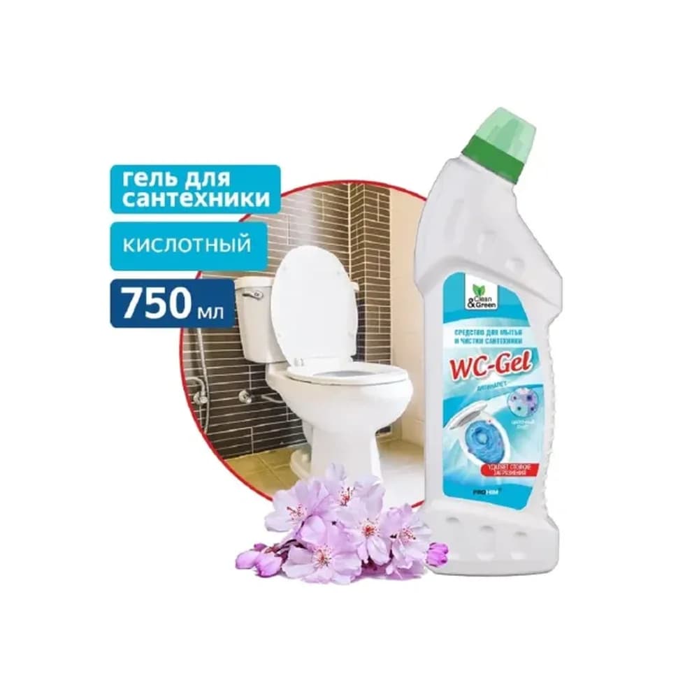 Средство для мытья и чистки сантехники  WC-Gel"750 мл   Clean & Green C G 8074 (кислотное