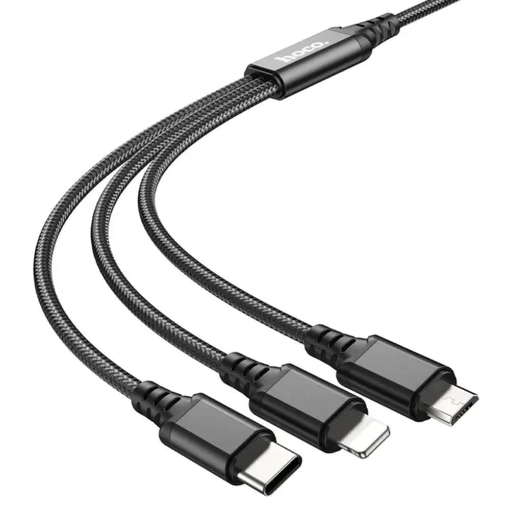Кабель USB Hoco X76 4в1 Apple+Micro+Type-C +Type-C 1м черный