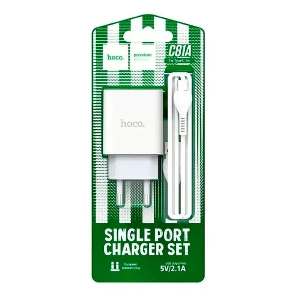 Сетевое зарядное устройство Hoco C81А, 1USB 2,1А цвет белый