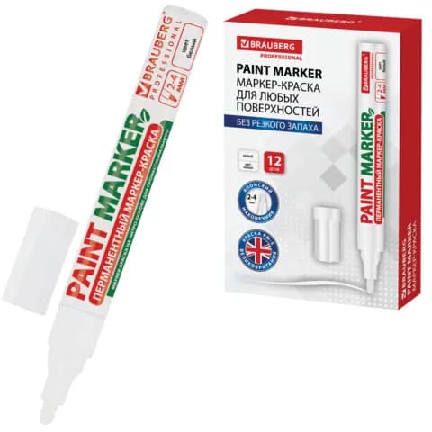 Маркер-краска лаковый (paint marker) 4 мм, БЕЛЫЙ, БЕЗ КСИЛОЛА (без запаха), алюминий, BRAUBERG PROFESSIONAL