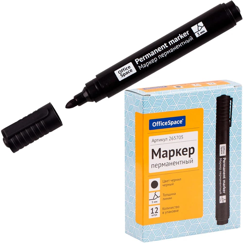 Маркер шир ,черн,толщ,стержня = 3мм Office Spac 1/50