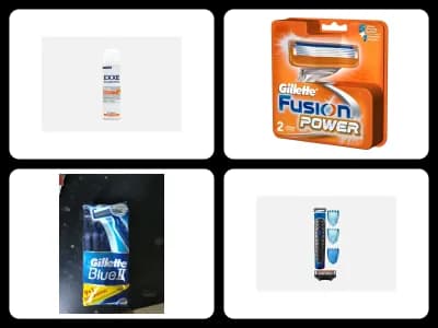 Обложка категории «ВСЕ ДЛЯ БРИТЬЯ»: товары каталога — «EXXE Пена  Д/ БРИТЬЯ 200 мл COOL», «FUSION POWER кассеты 2 шт», «BLUE 2 Бритвы однор со смаз полоск 10 шт», «FUSION  ProGLIDEStyler Стайлер с 1 см кас+ 3 насадки д/моделирования бороды/усов».